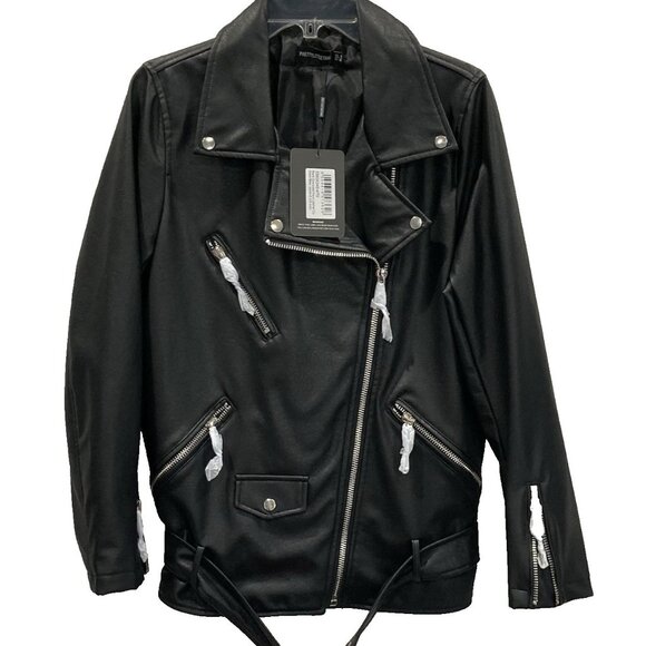 Pretty Little Things Faux Leather Jacket Womens S sz 4 Black Silver Accent Biker - Picture 7 of 10